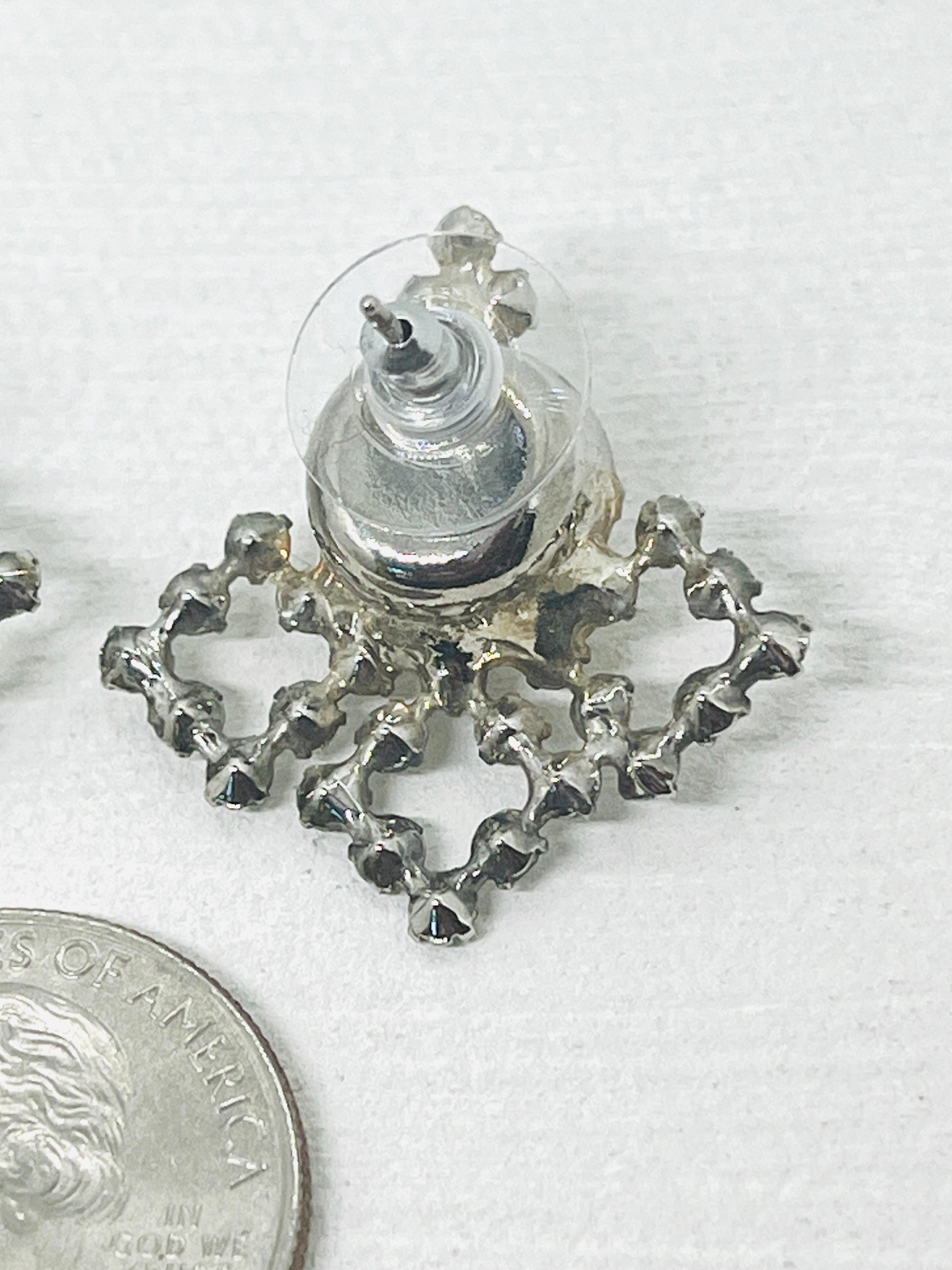 Quatrefoil Clear CZ Pierced Earrings, Renaissance Resurgence, Late 20th century For Sale 6