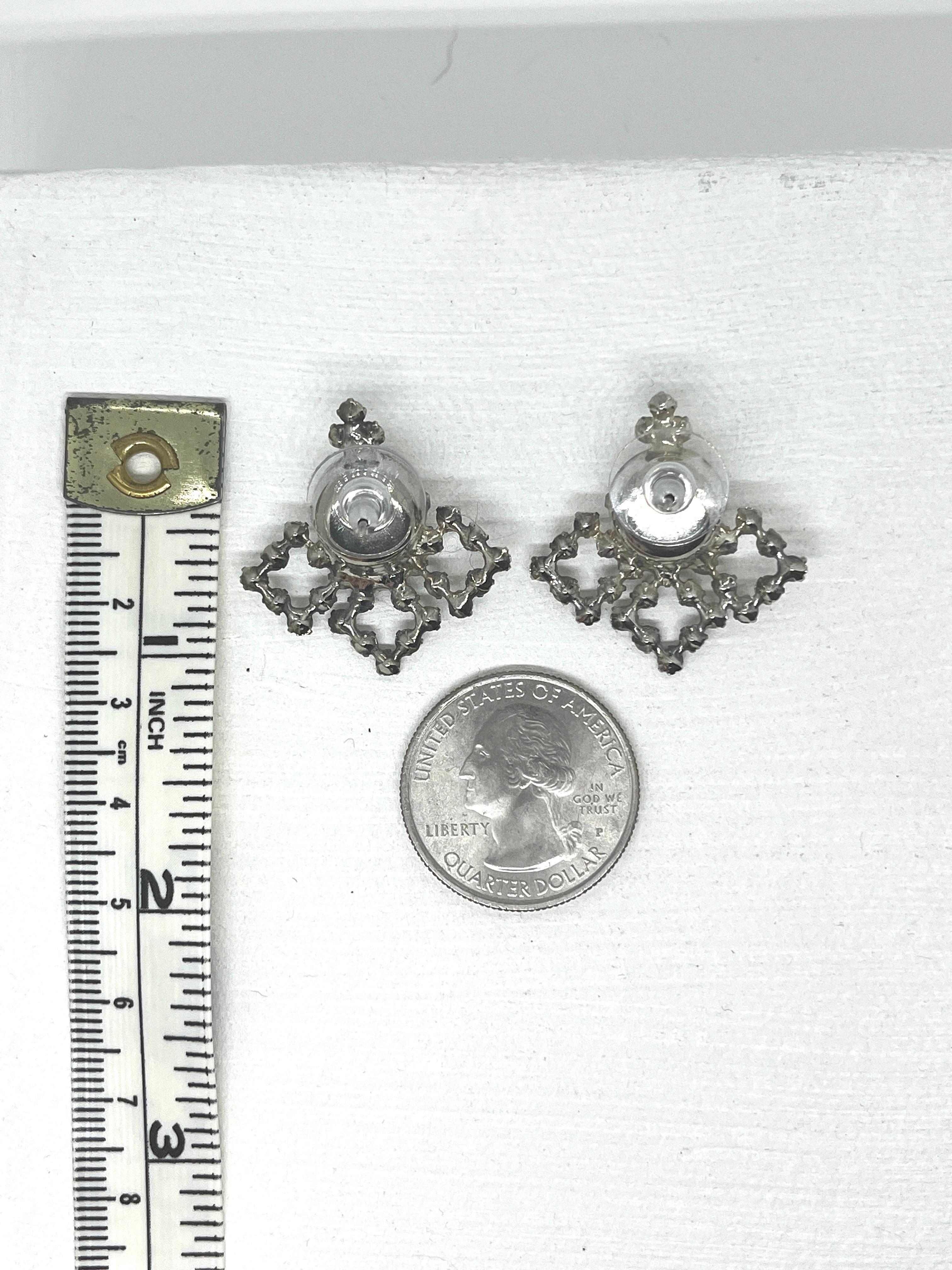 Quatrefoil Clear CZ Pierced Earrings, Renaissance Resurgence, Late 20th century For Sale 7