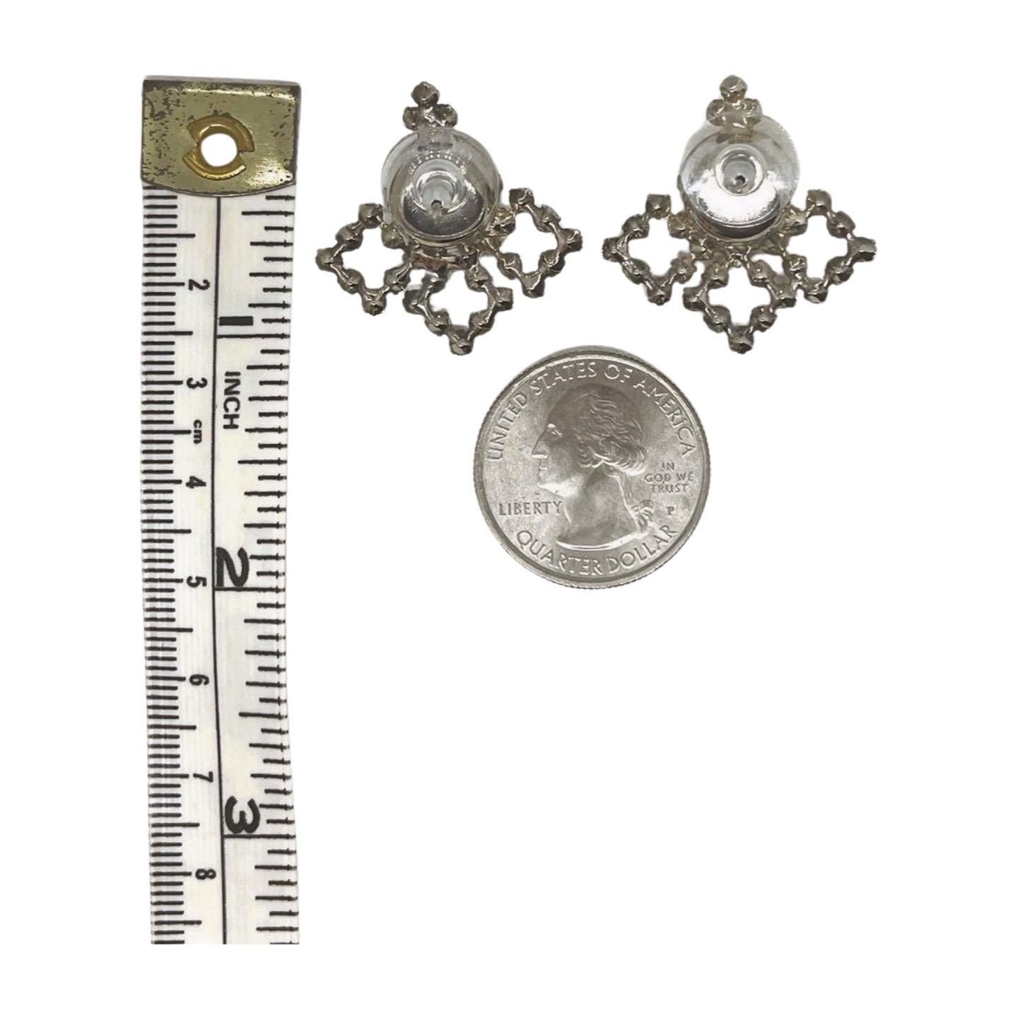 Quatrefoil Clear CZ Pierced Earrings, Renaissance Resurgence, Late 20th century For Sale 1