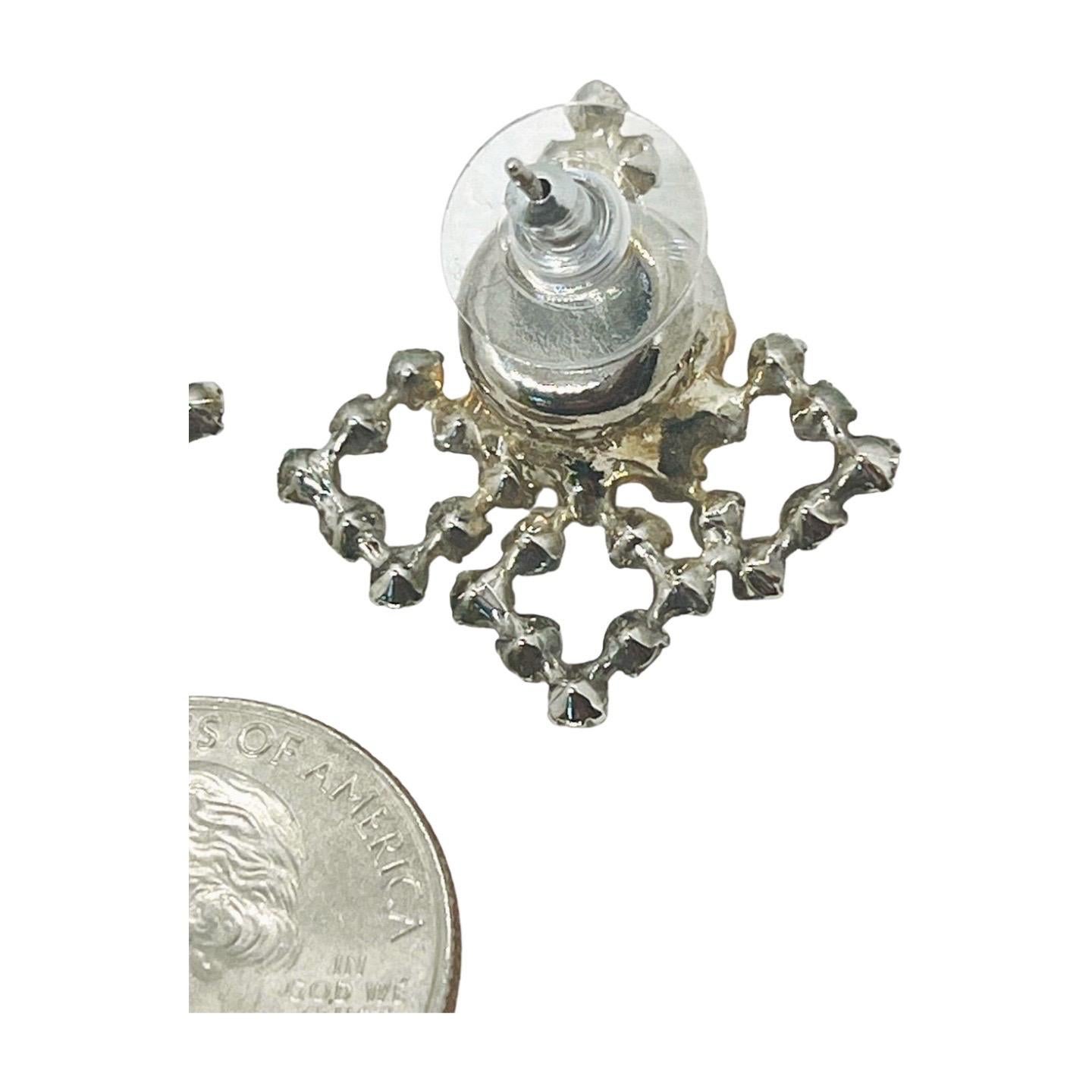 Quatrefoil Clear CZ Pierced Earrings, Renaissance Resurgence, Late 20th century For Sale 2