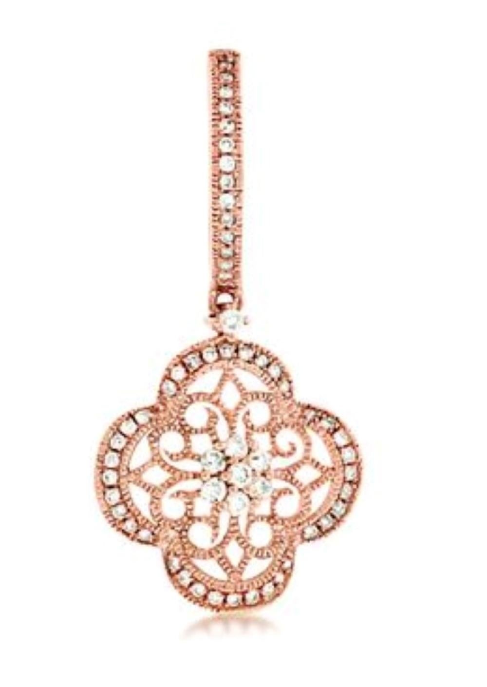 Modern Quatrefoil Design Diamond Drop Earrings in 14kt Rose Gold with .52ct of Diamonds For Sale