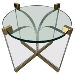 Quatrefoil Design Lucite with Brass and Glass top Table