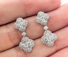Quatrefoil Diamond Dangle Earrings in 14k White Gold