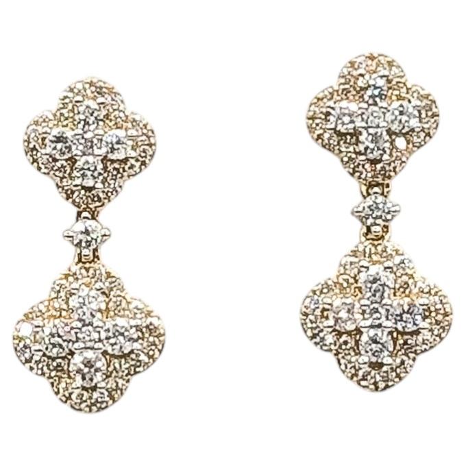 Quatrefoil Diamond Dangle Earrings in 14k Yellow Gold