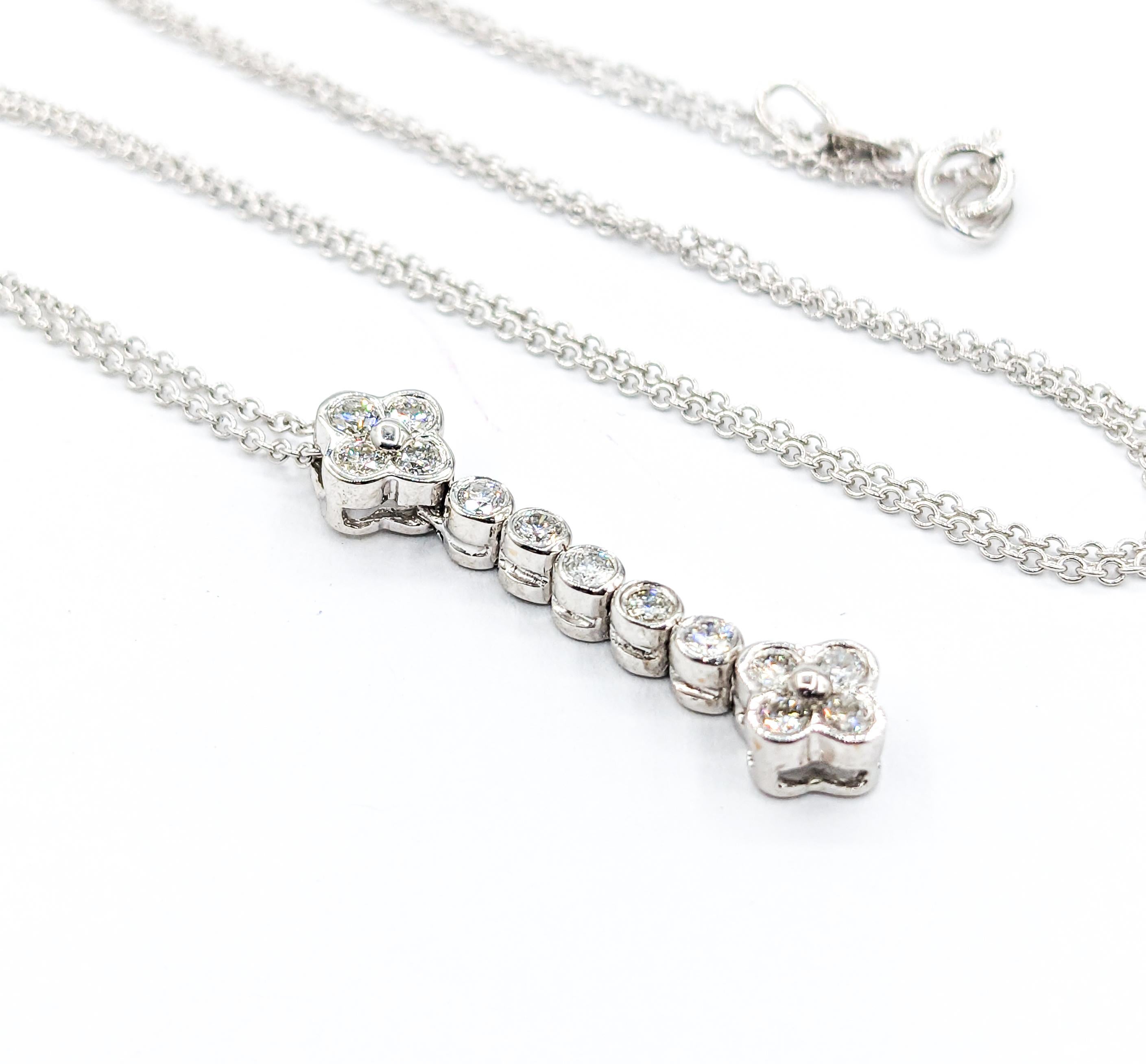 Contemporary Quatrefoil Diamond Pendant With Chain White Gold For Sale
