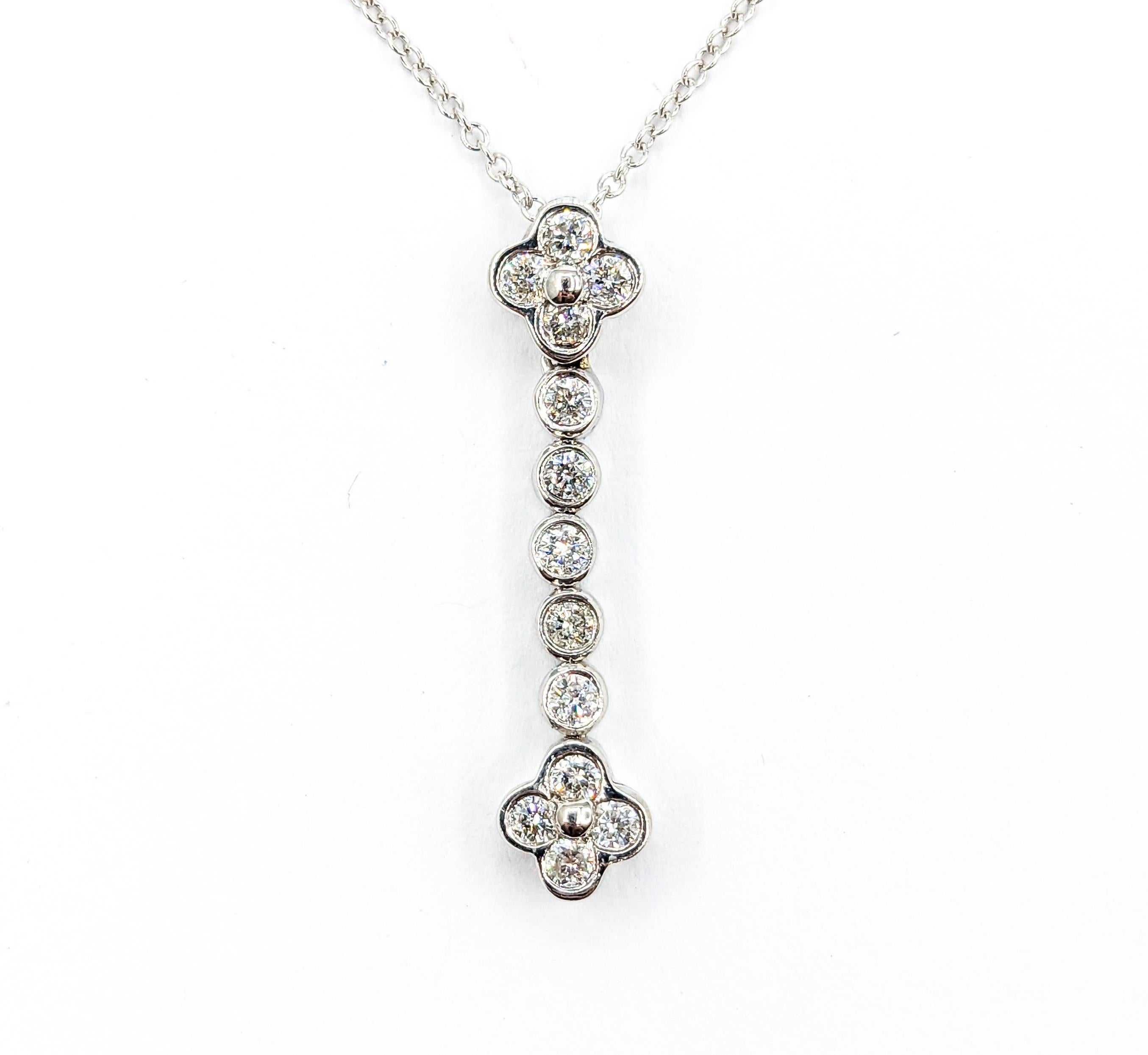 Quatrefoil Diamond Pendant With Chain White Gold For Sale 3
