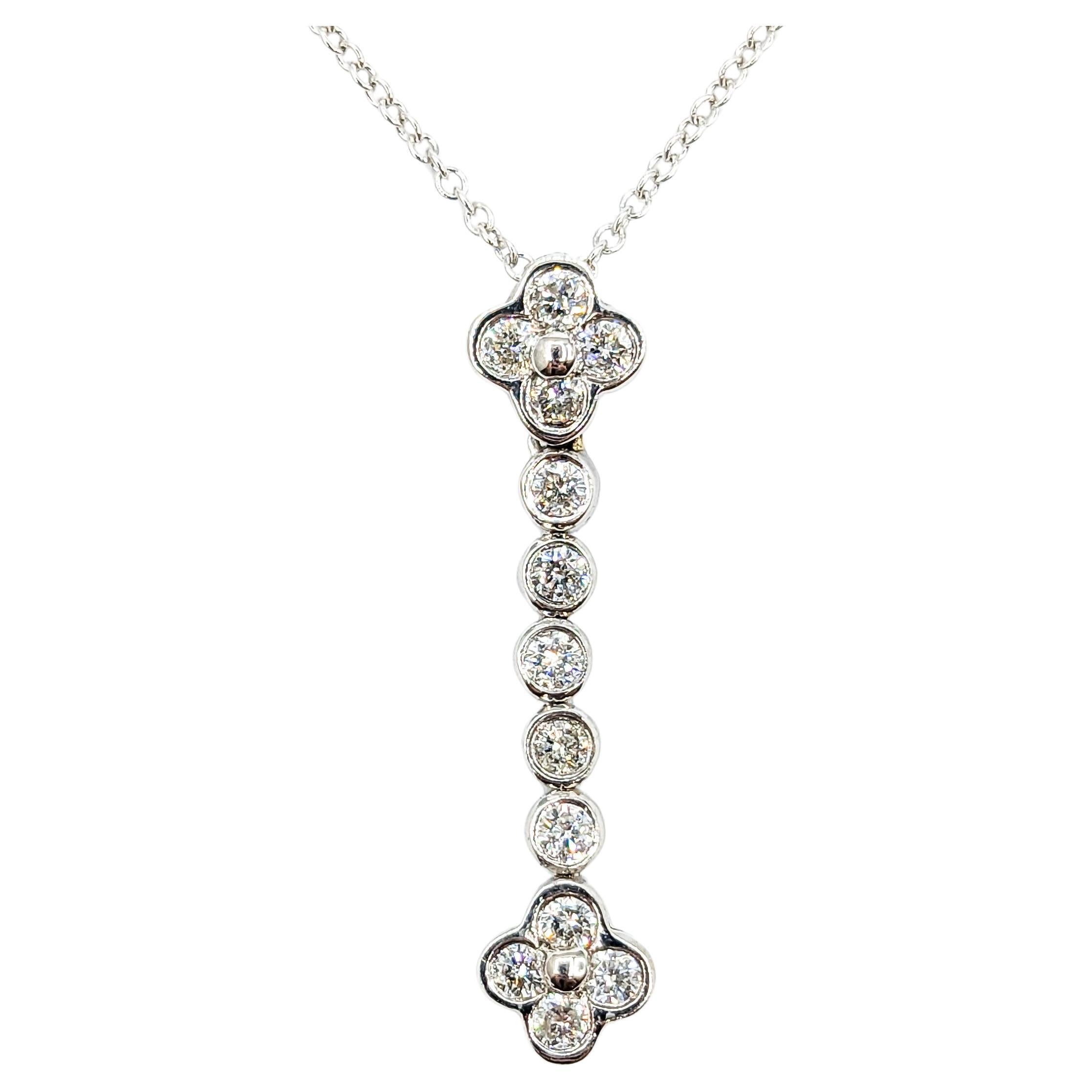 Quatrefoil Diamond Pendant With Chain White Gold For Sale
