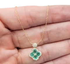 Quatrefoil Emerald & Diamond Necklace in 14k Yellow Gold