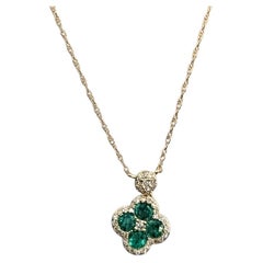 Quatrefoil Emerald & Diamond Necklace in 14k Yellow Gold