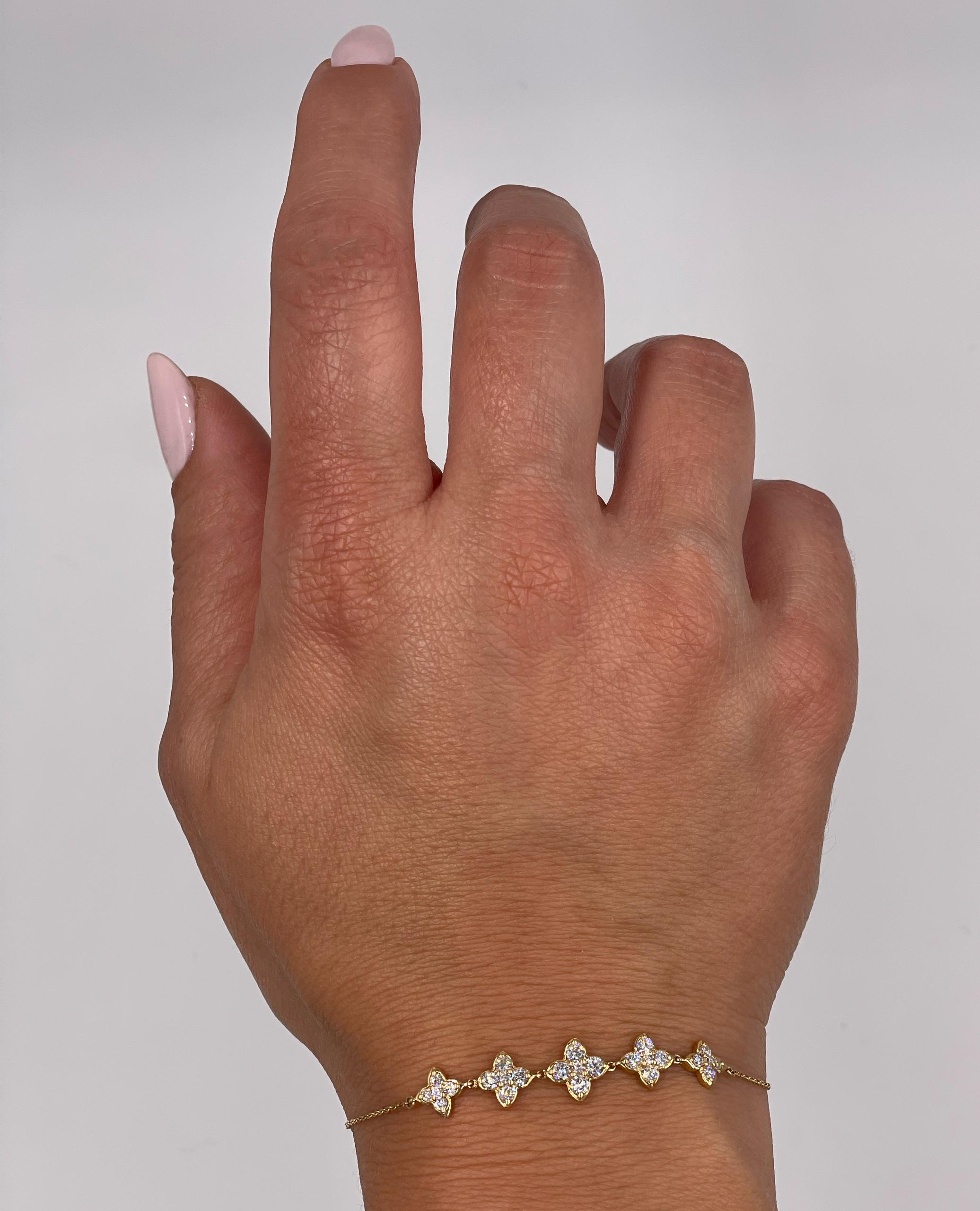 Bracelet en or jaune 18 carats à cinq rangs de diamants, longueur réglable Pour femmes en vente