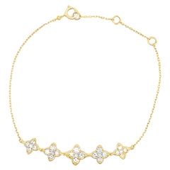 Quatrefoil Five Station Diamond Bracelet in 18K Yellow Gold, Adjustable Length