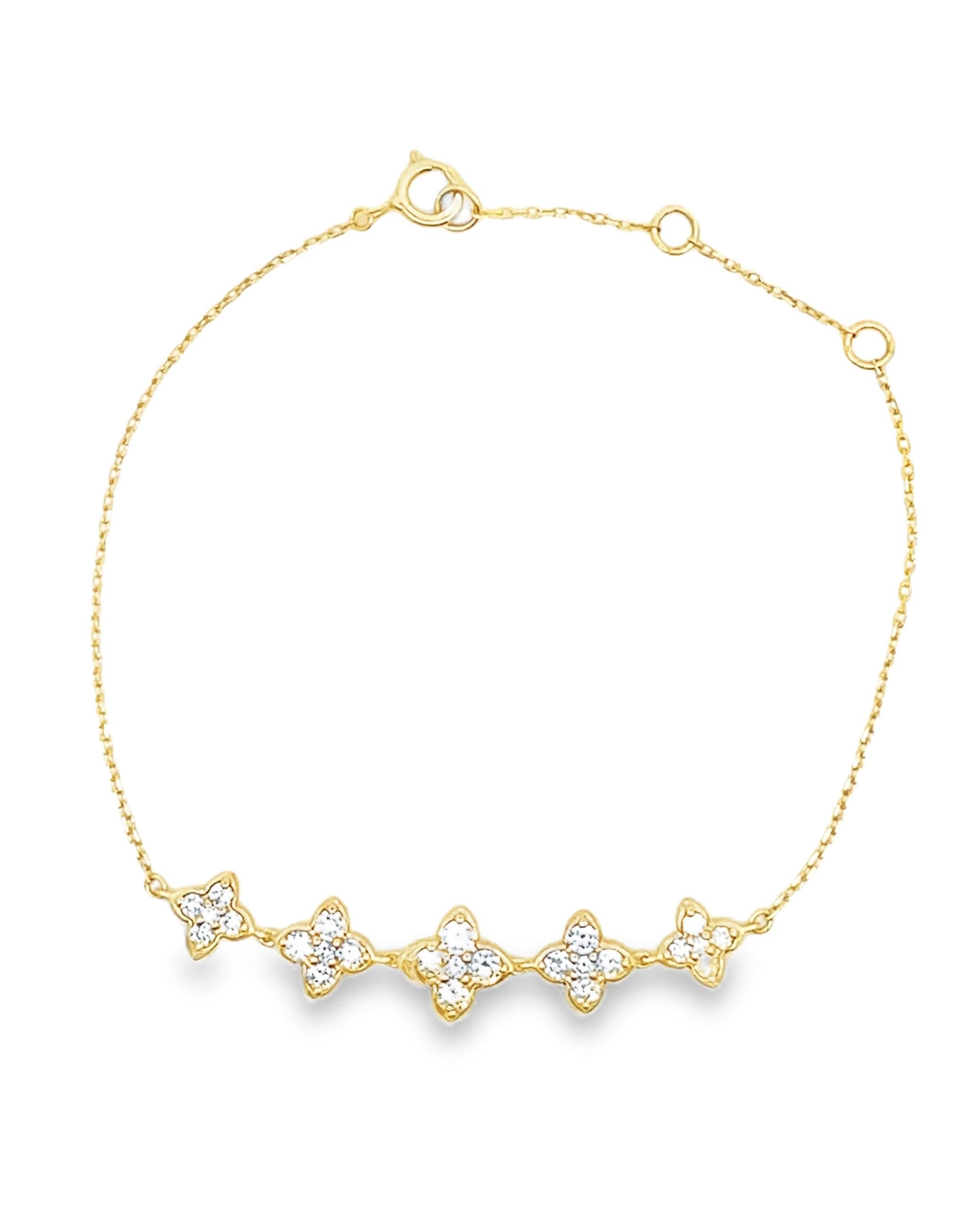 Bracelet en or jaune 18 carats à cinq rangs de diamants, longueur réglable en vente