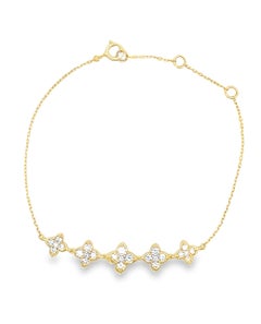 Quatrefoil Five Station Diamond Bracelet in 18K Yellow Gold, Adjustable Length