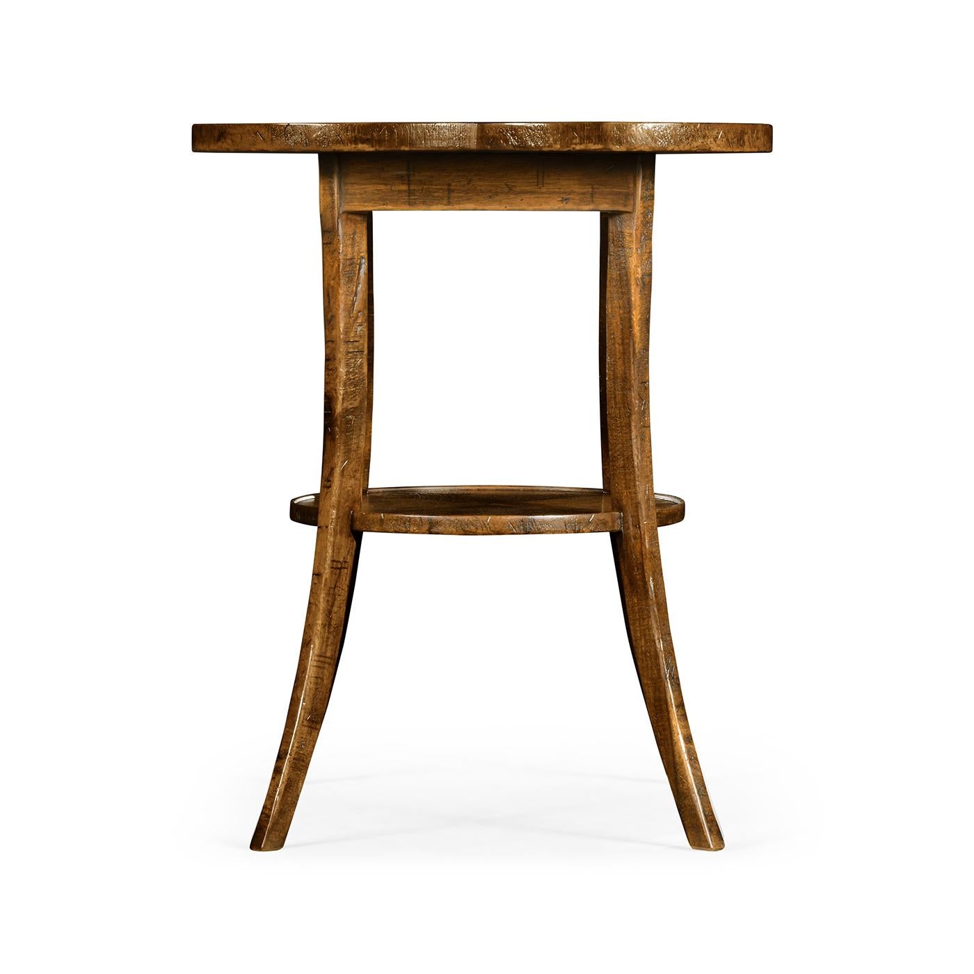 Designed with a timeless aesthetic, this table features a heavily distressed acacia wood construction that brings an air of rustic old-world charm to any room.

The quatrefoil tabletop design adds a touch of elegance, while gracefully curved saber