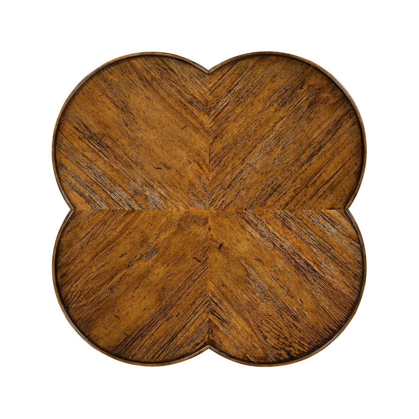 Rustic Quatrefoil French Country End Table - Walnut Finish For Sale