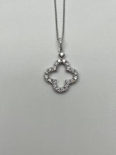 Quatrefoil Lucky Alhambra Clover Diamonds Halo Motif White Gold Pendant Necklace