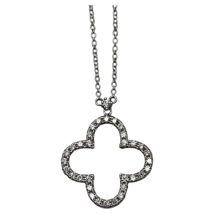 Quatrefoil Lucky Alhambra Clover Diamonds Halo Motif White Gold Pendant Necklace For Sale