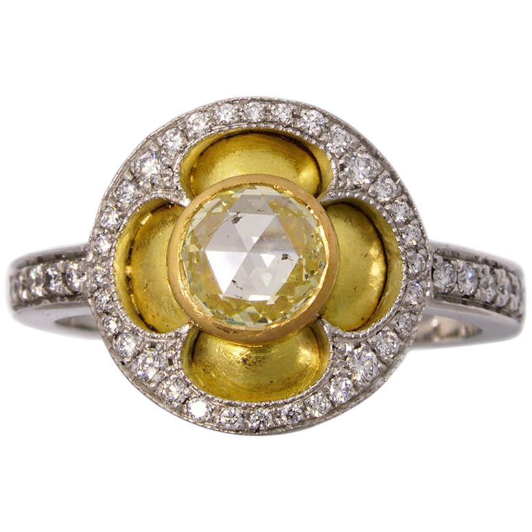 Quatrefoil Ring in 18 Karat Yellow and White Gold with White Diamonds