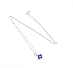 Quatrefoil Sapphire & Diamond Necklace in 14k White Gold