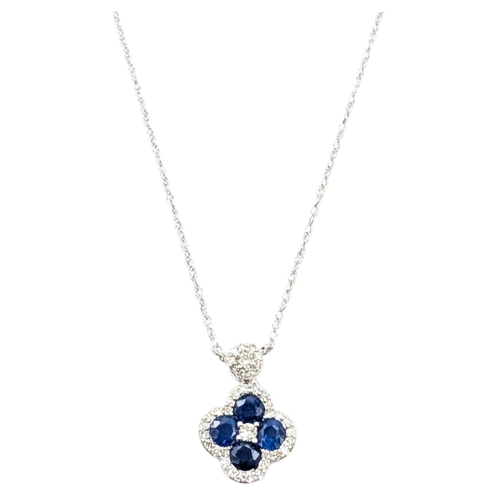 Quatrefoil Sapphire & Diamond Necklace in 14k White Gold