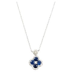 Quatrefoil Sapphire & Diamond Necklace in 14k White Gold