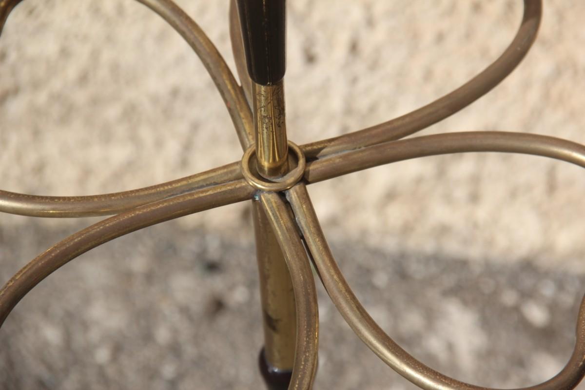 Quatrefoil Umbrella Stand Midcentury Italian Design Brass Gold Wood Mahogany 2