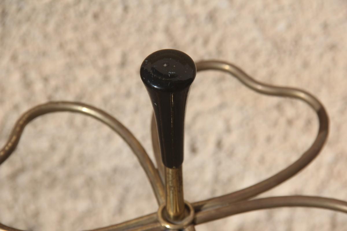 Quatrefoil Umbrella Stand Midcentury Italian Design Brass Gold Wood Mahogany 3