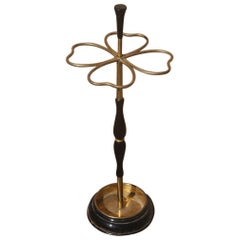 Quatrefoil Umbrella Stand Midcentury Italian Design Brass Gold Wood Mahogany