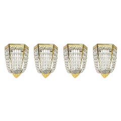 Four Antique French Art Deco Appliques In Crystal and Gilded Bronze 1920s