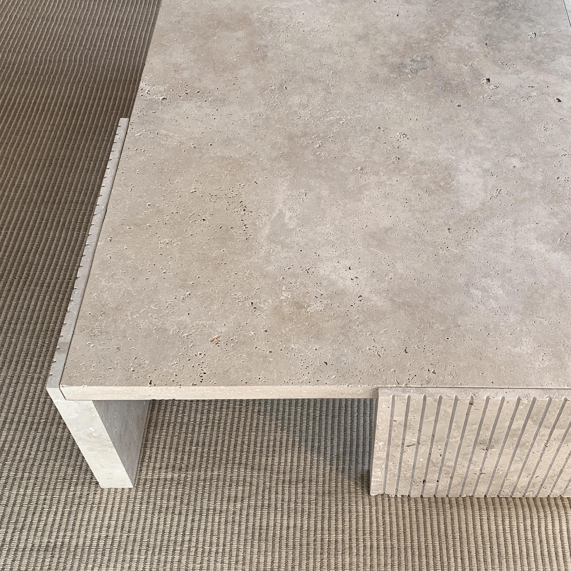 Hand-Carved 21st Century, Modern, Natural, Beige, Travertine, Quattro Coffee Table For Sale