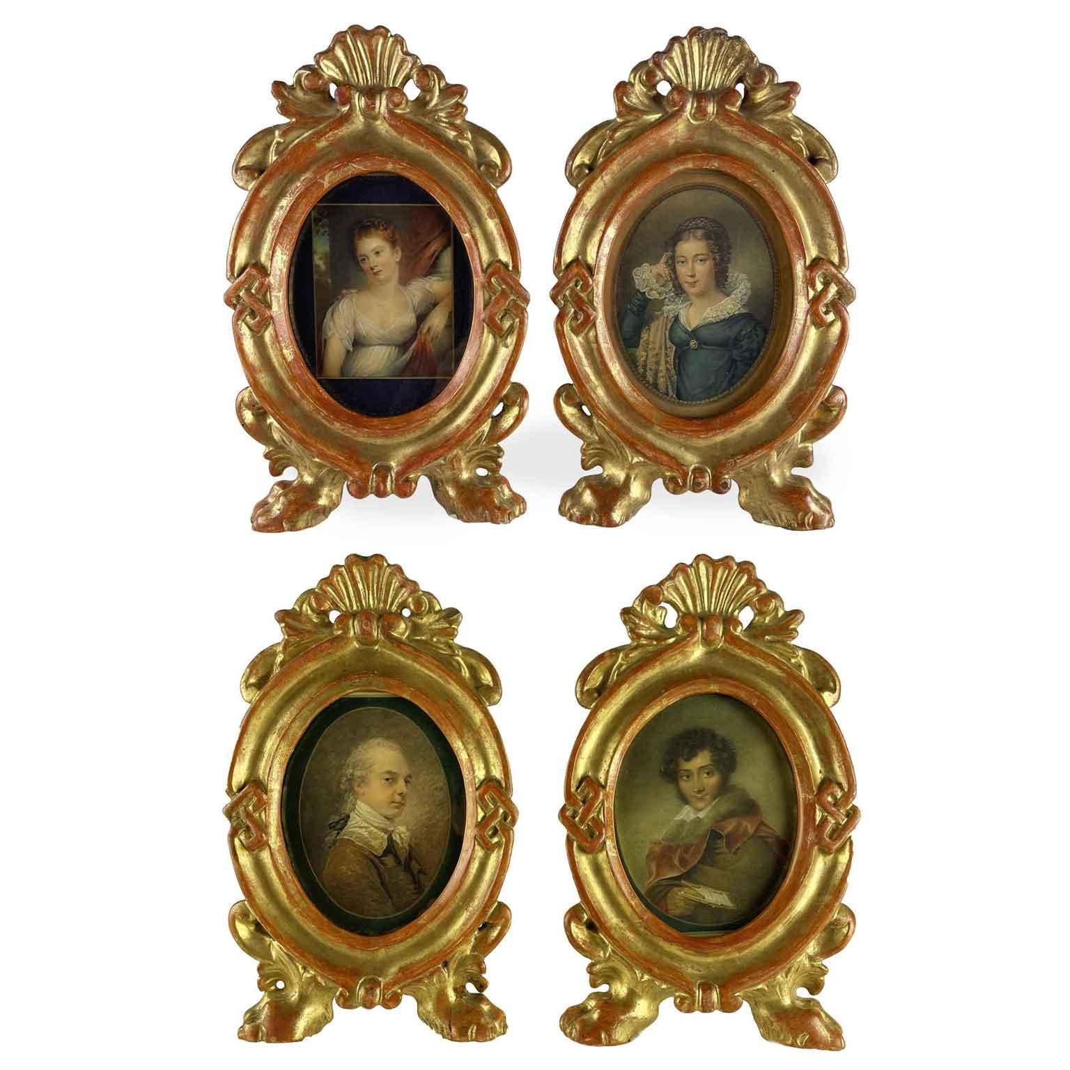 Quattro Cornici Portafoto Italiane Carlo XX in Legno Scolpito e Dorato Set di 4 im Angebot 7