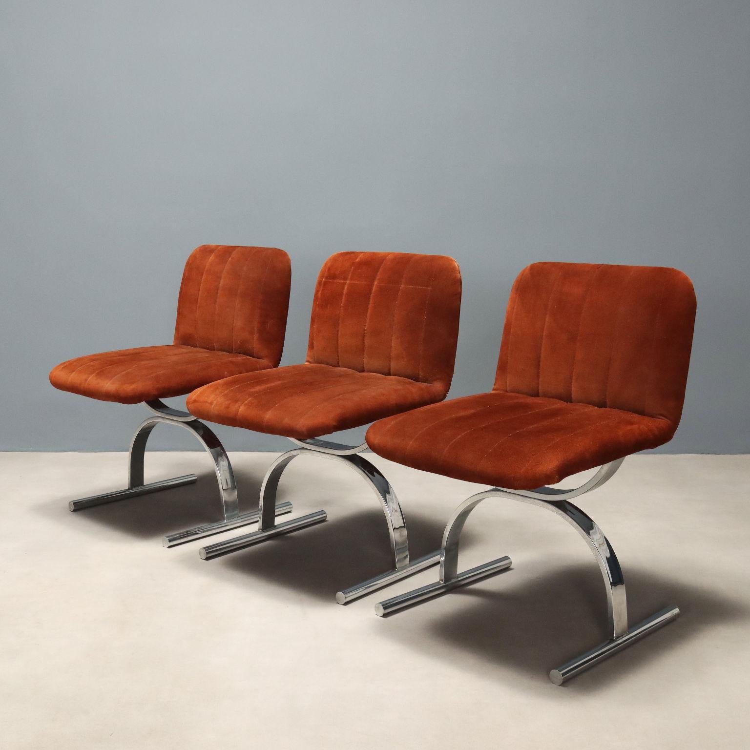 Italian Quattro poltroncine anni '70 color mattone Design di Renato Zevi For Sale