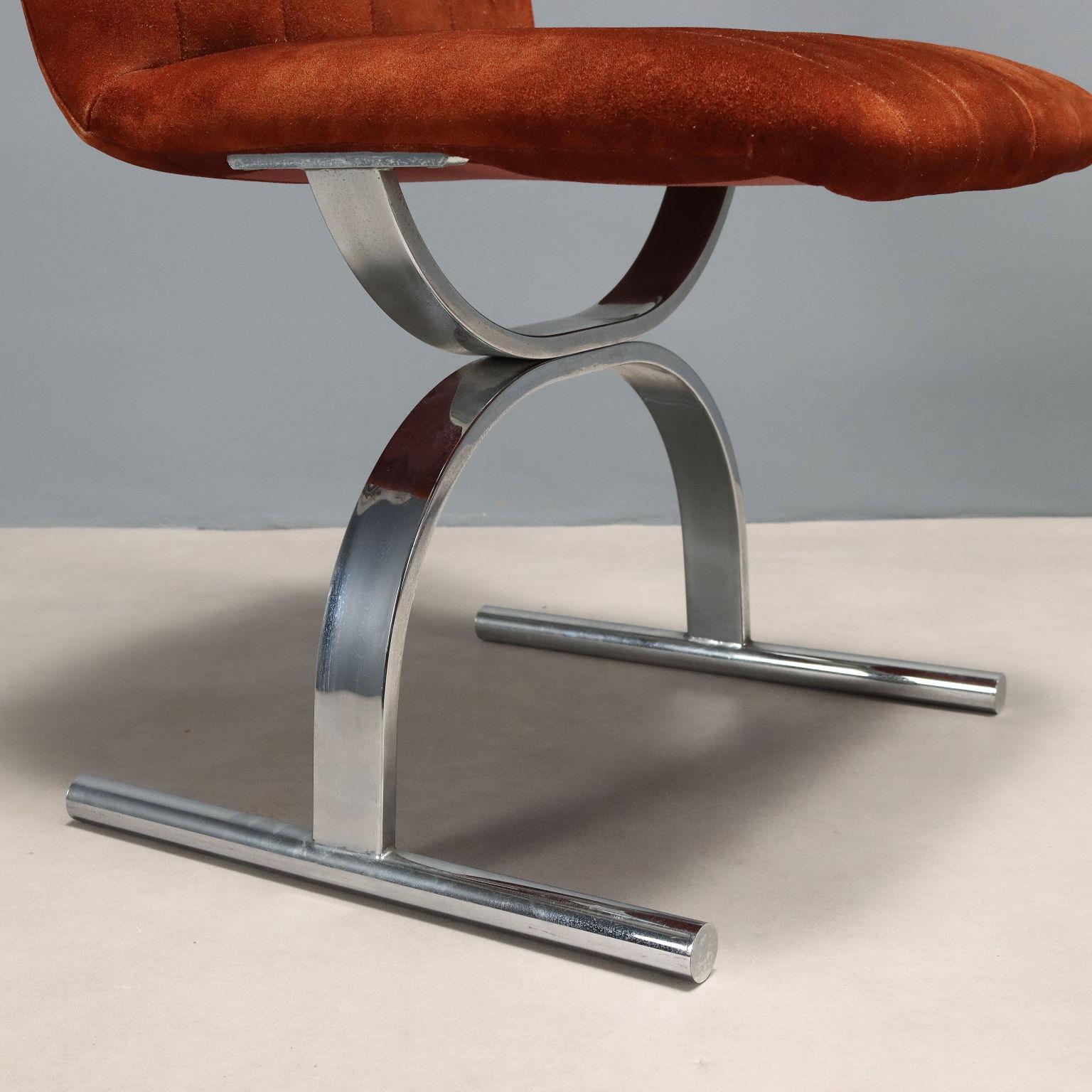 Metal Quattro poltroncine anni '70 color mattone Design di Renato Zevi For Sale