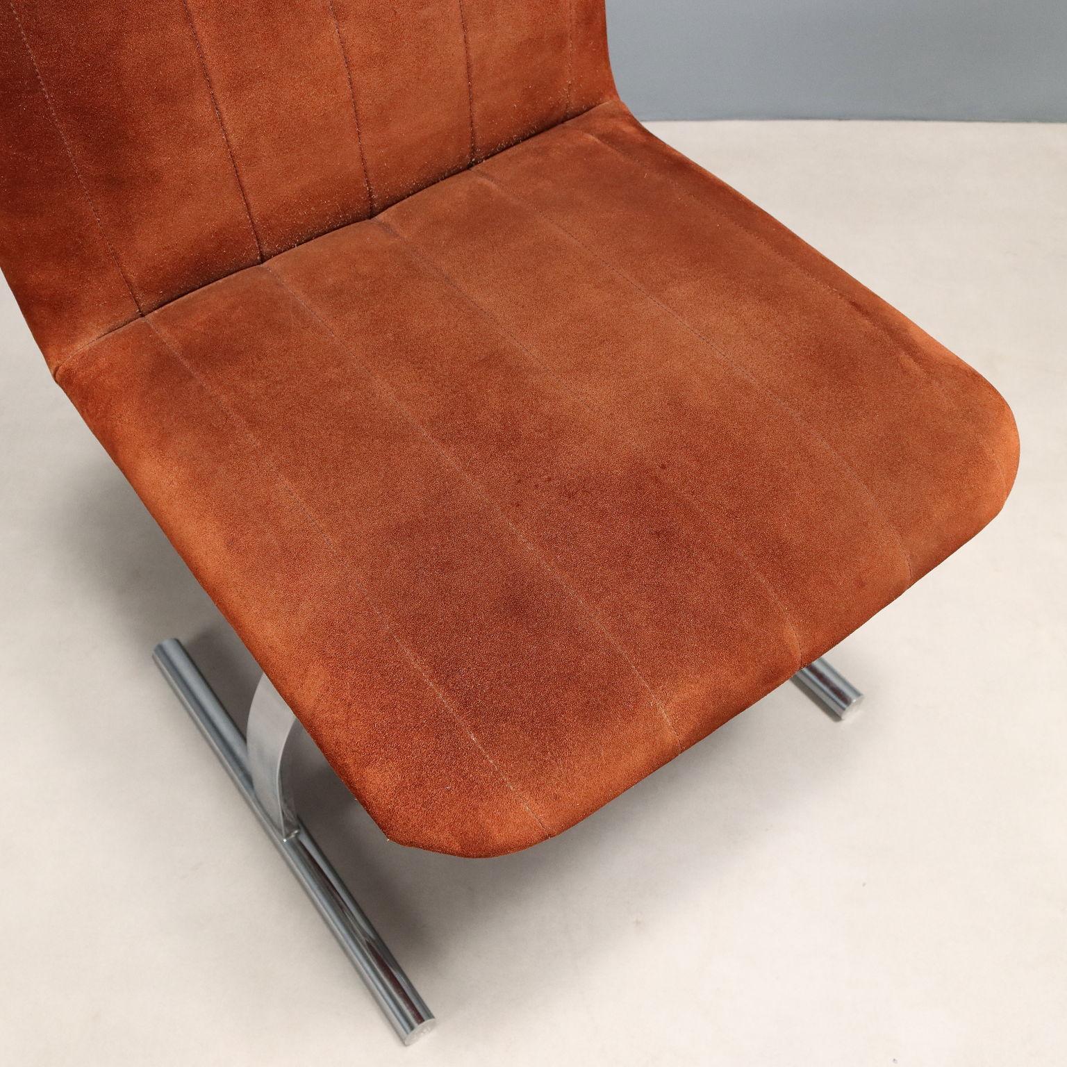 Quattro poltroncine anni '70 color mattone Design di Renato Zevi For Sale 2