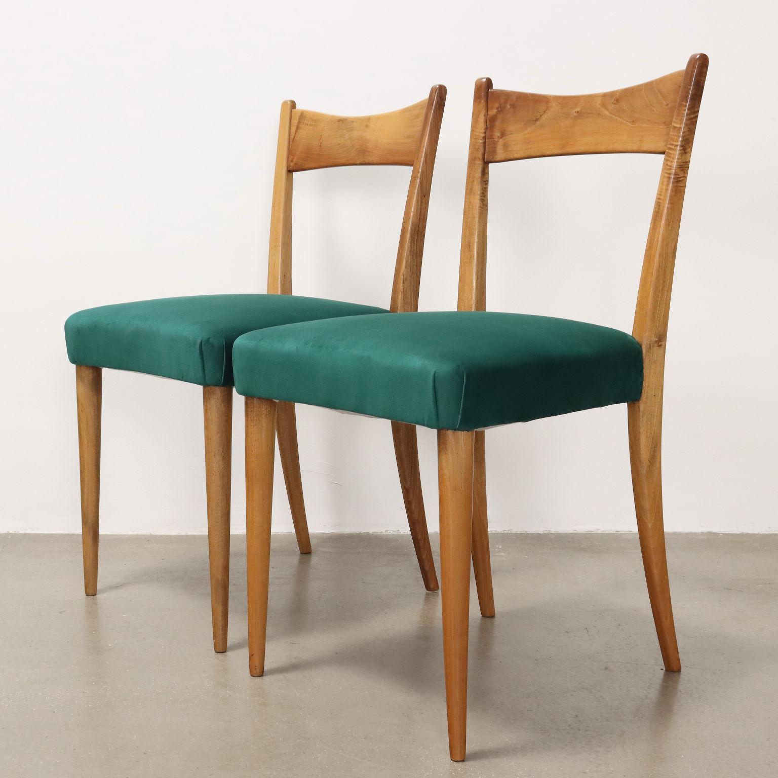 Vier 1950er Stühle mit grünen Sitzen (Moderne der Mitte des Jahrhunderts) im Angebot