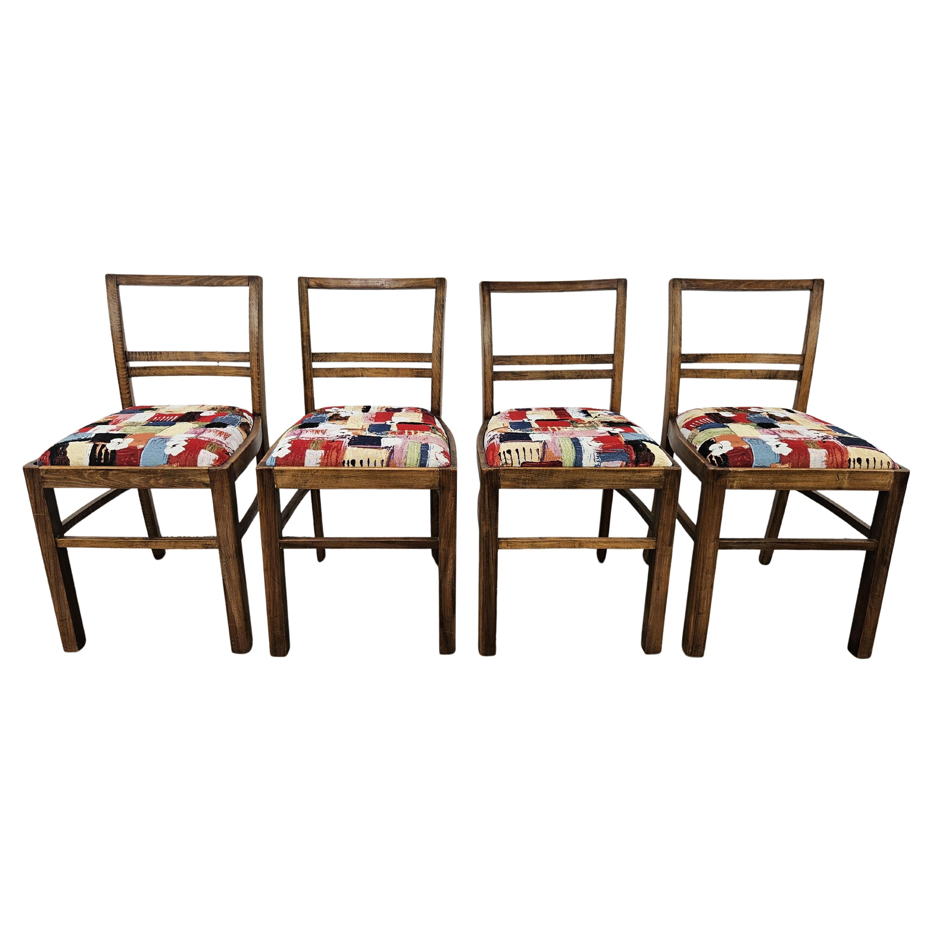Four Art Deco walnut dining room chairs, 1940s