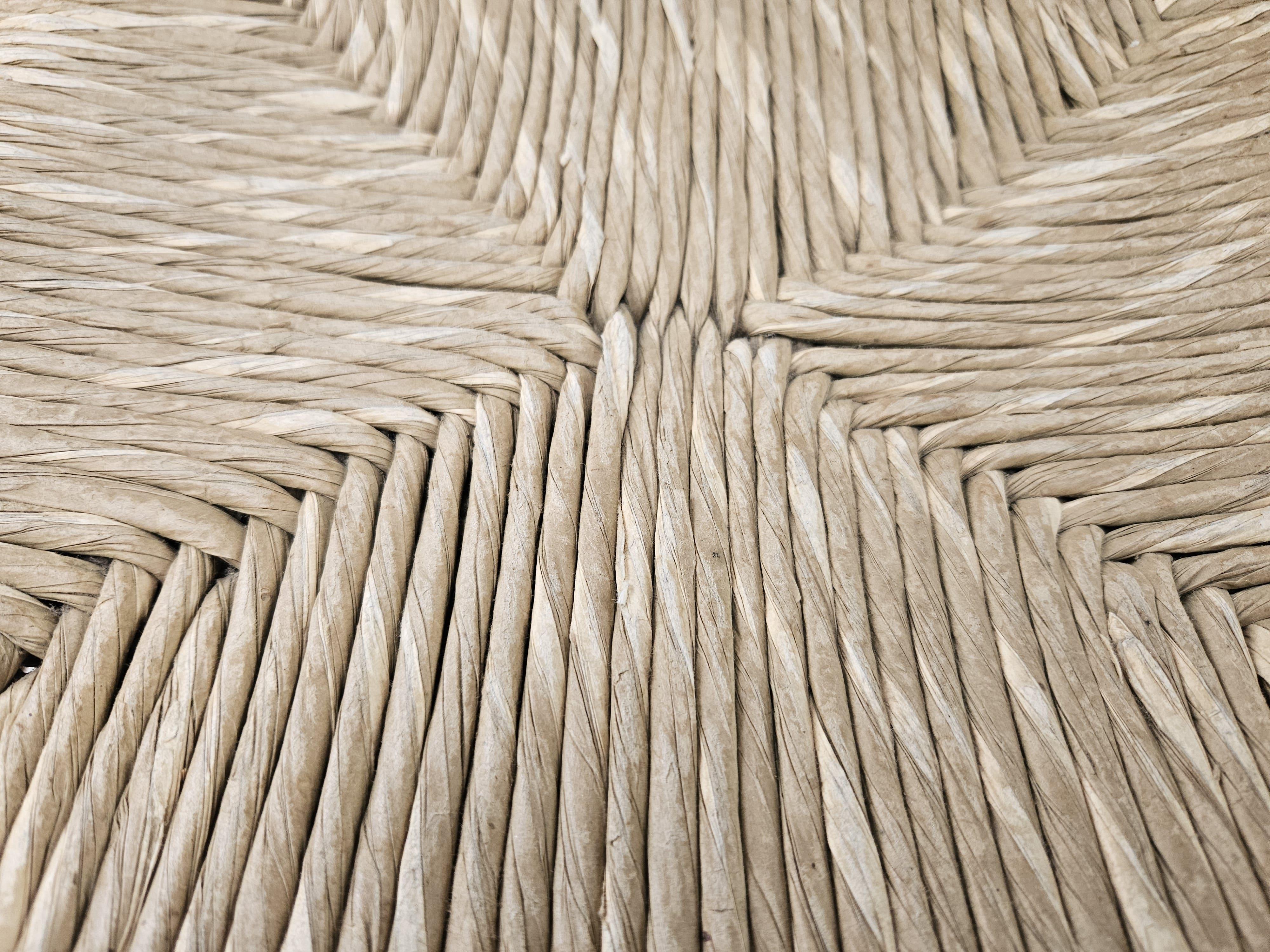 Four solid wood dining chairs with woven straw seat For Sale 3