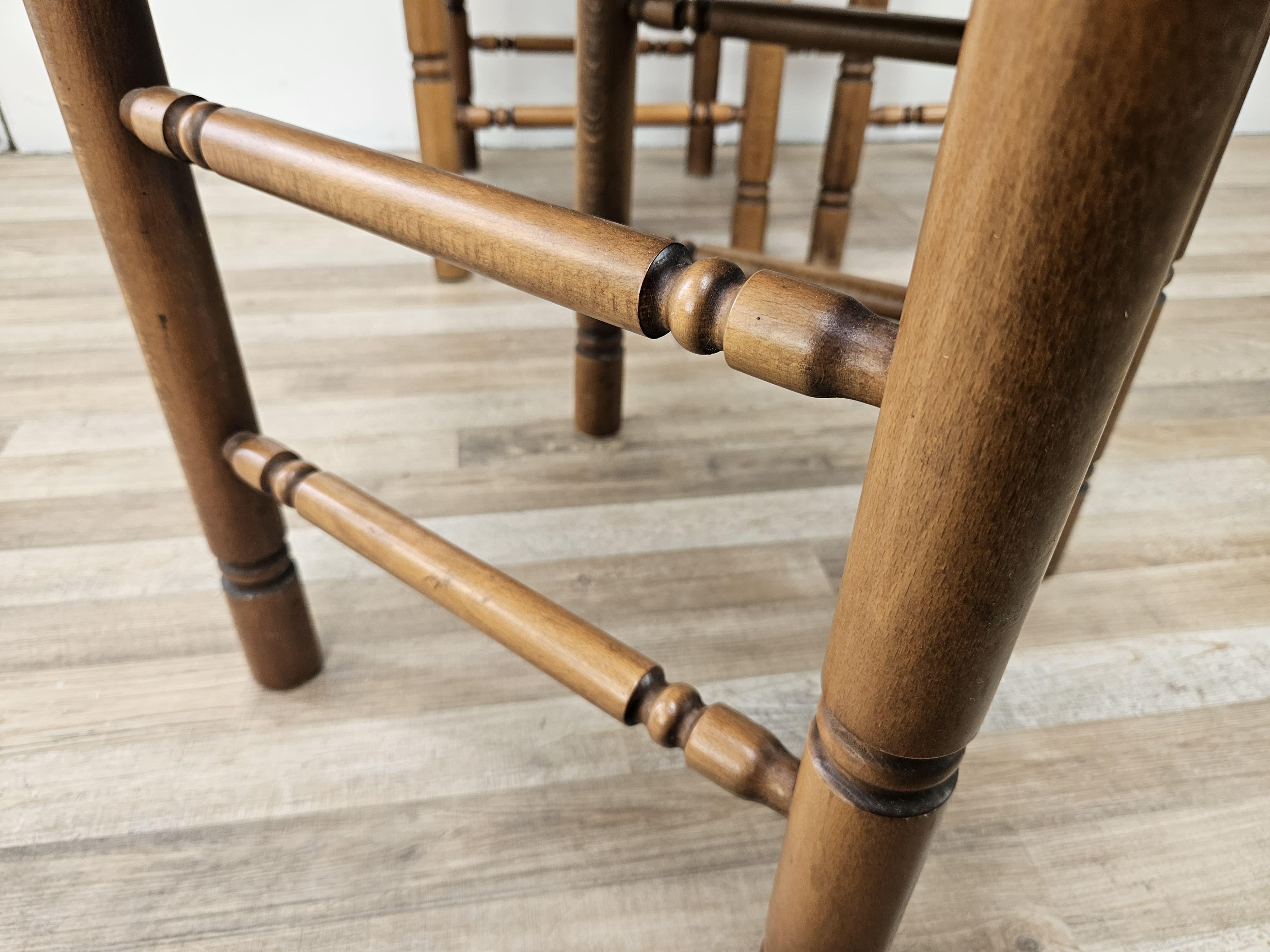 Four solid wood dining chairs with woven straw seat For Sale 5