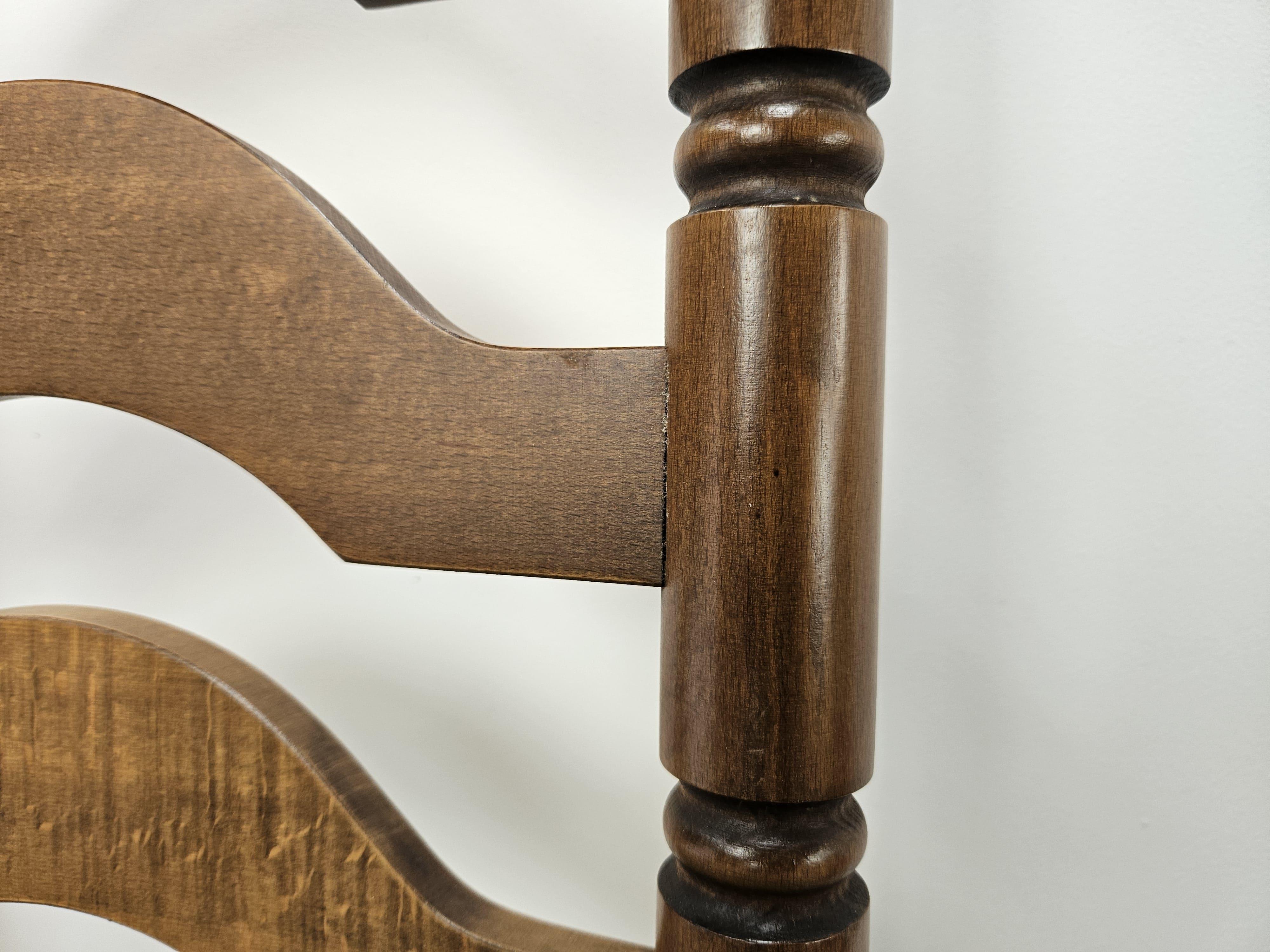 Straw Four solid wood dining chairs with woven straw seat For Sale