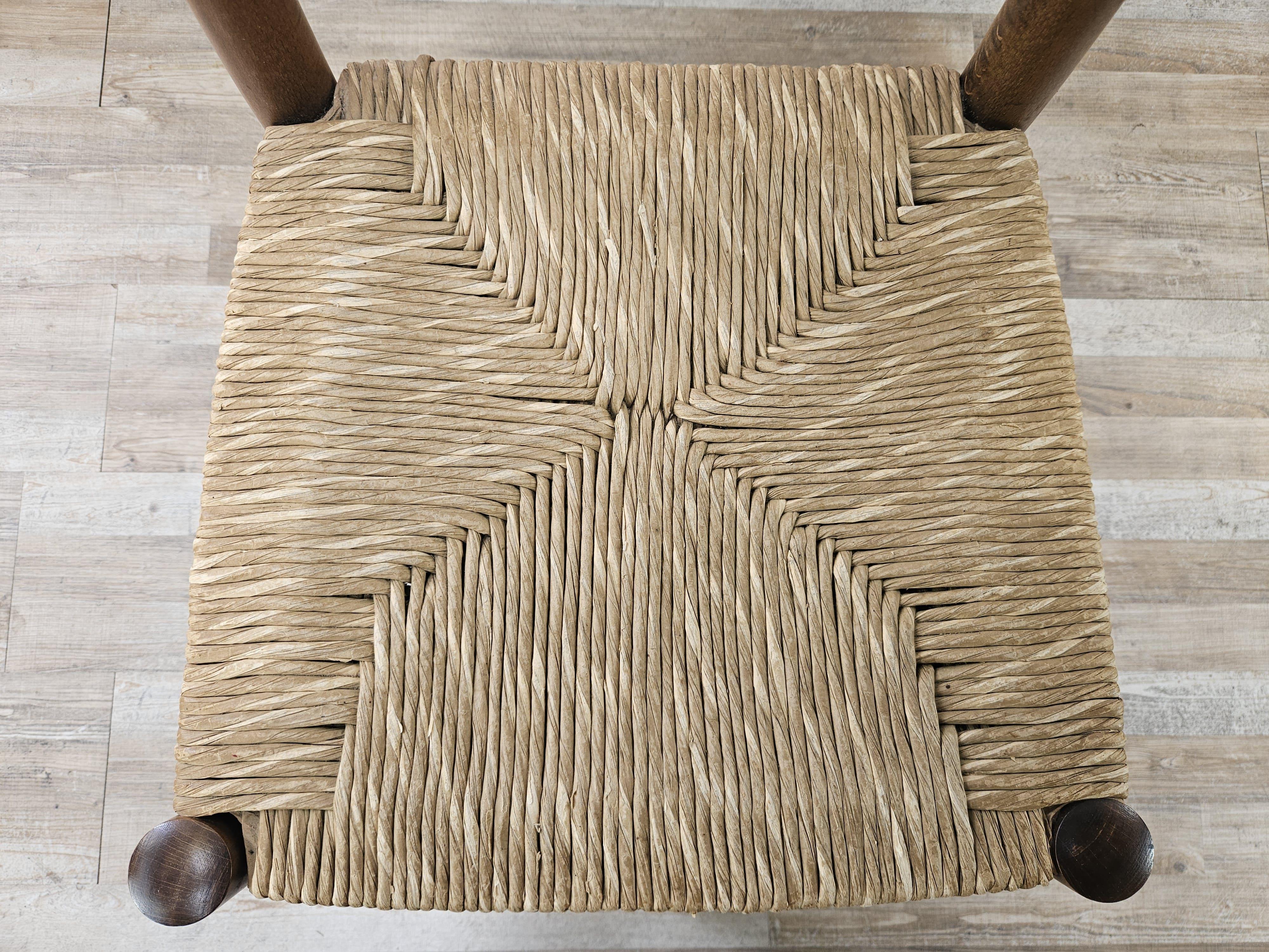 Four solid wood dining chairs with woven straw seat For Sale 1