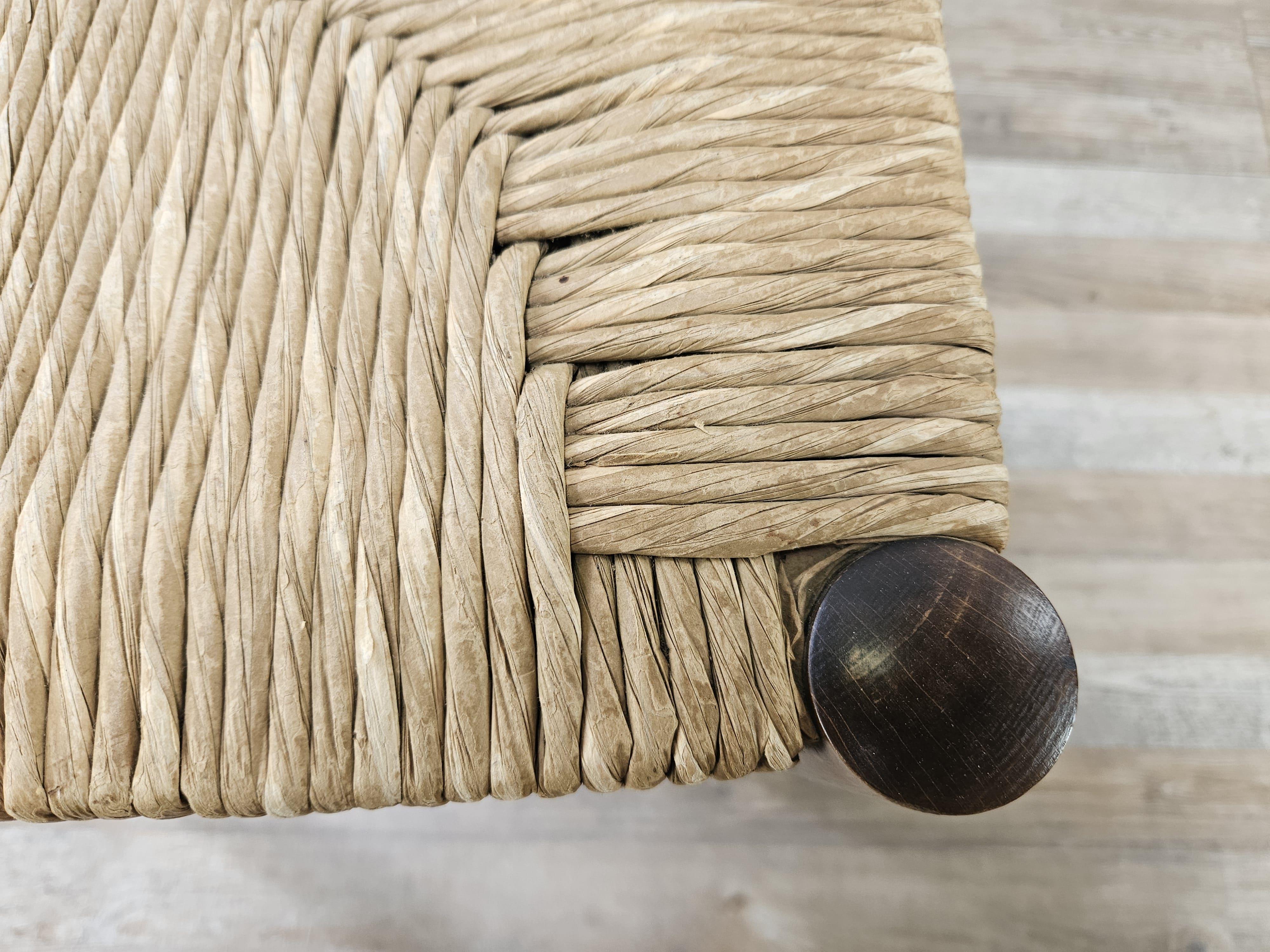 Four solid wood dining chairs with woven straw seat For Sale 2
