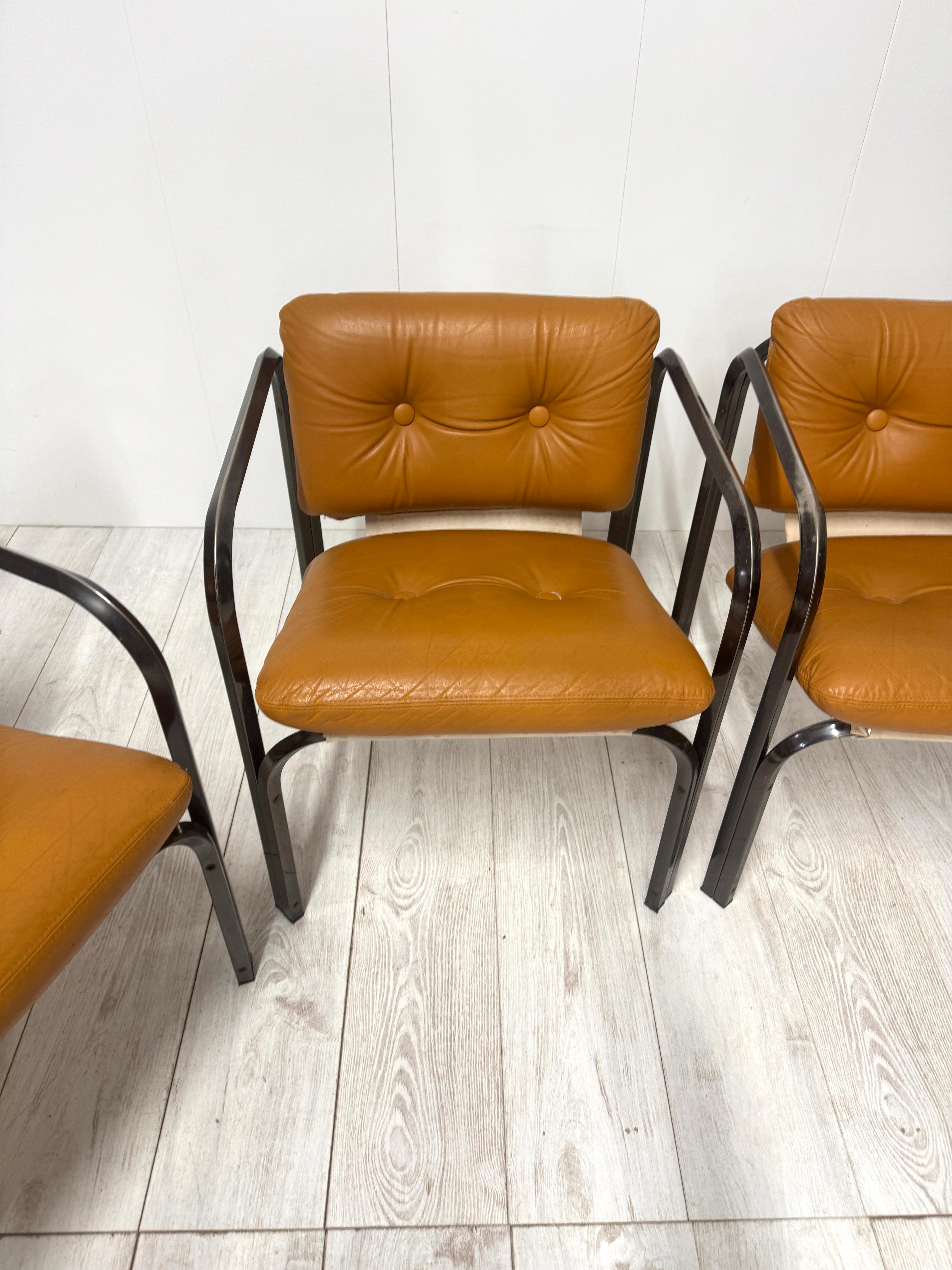Late 20th Century Four leather chairs,  prod. Italian, 1970s For Sale