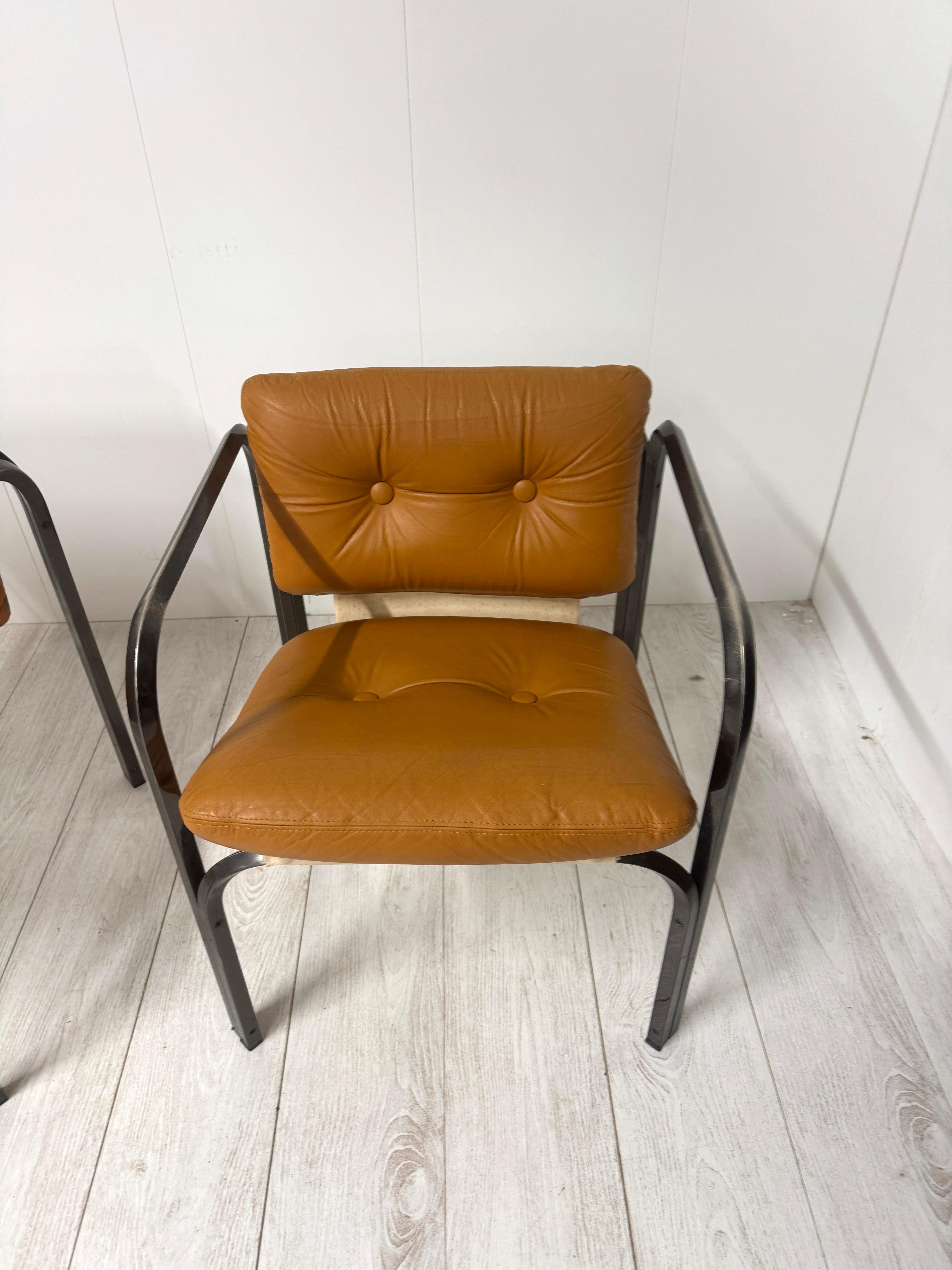 Four leather chairs,  prod. Italian, 1970s For Sale 1