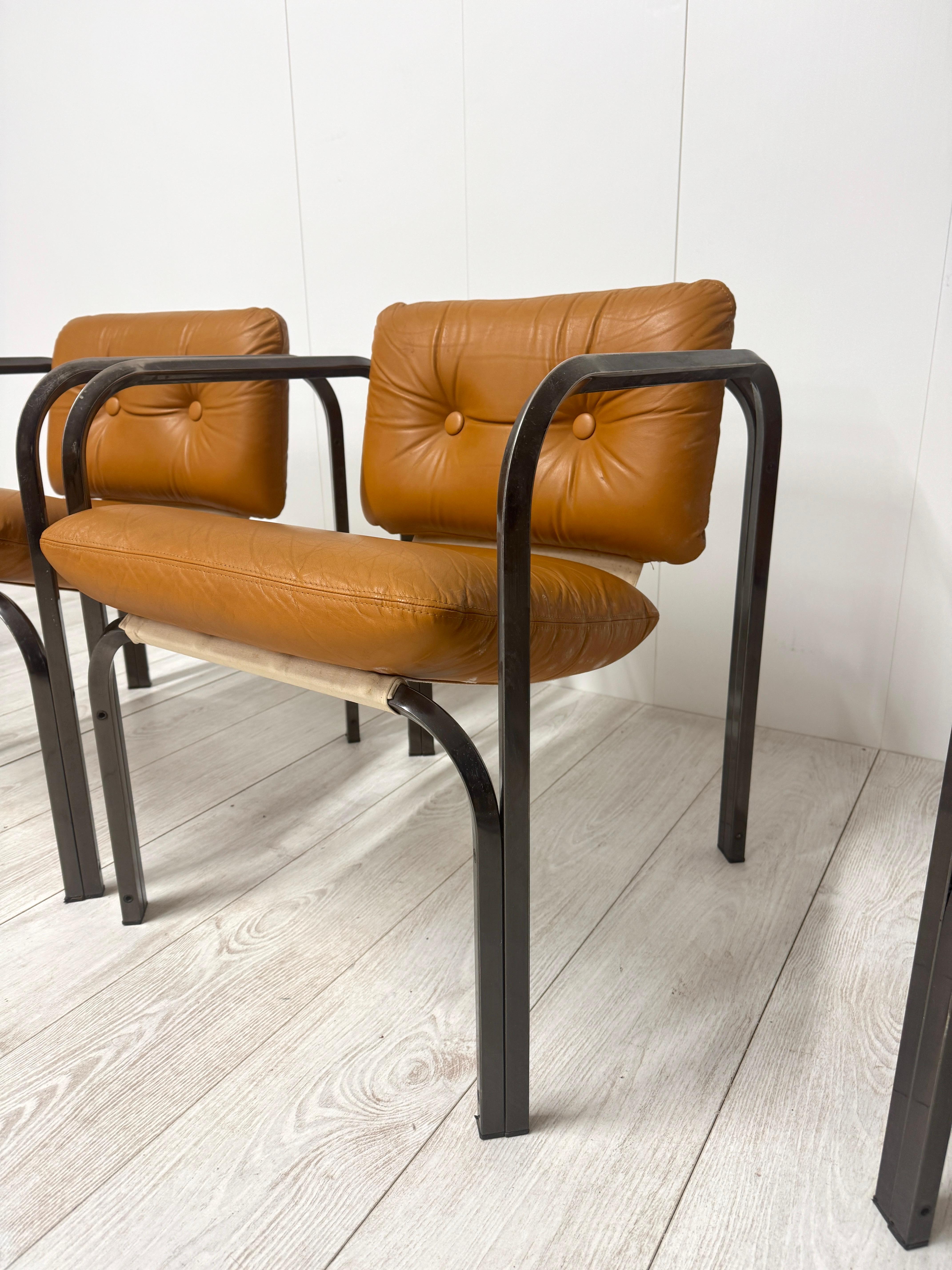 Four leather chairs,  prod. Italian, 1970s For Sale 2