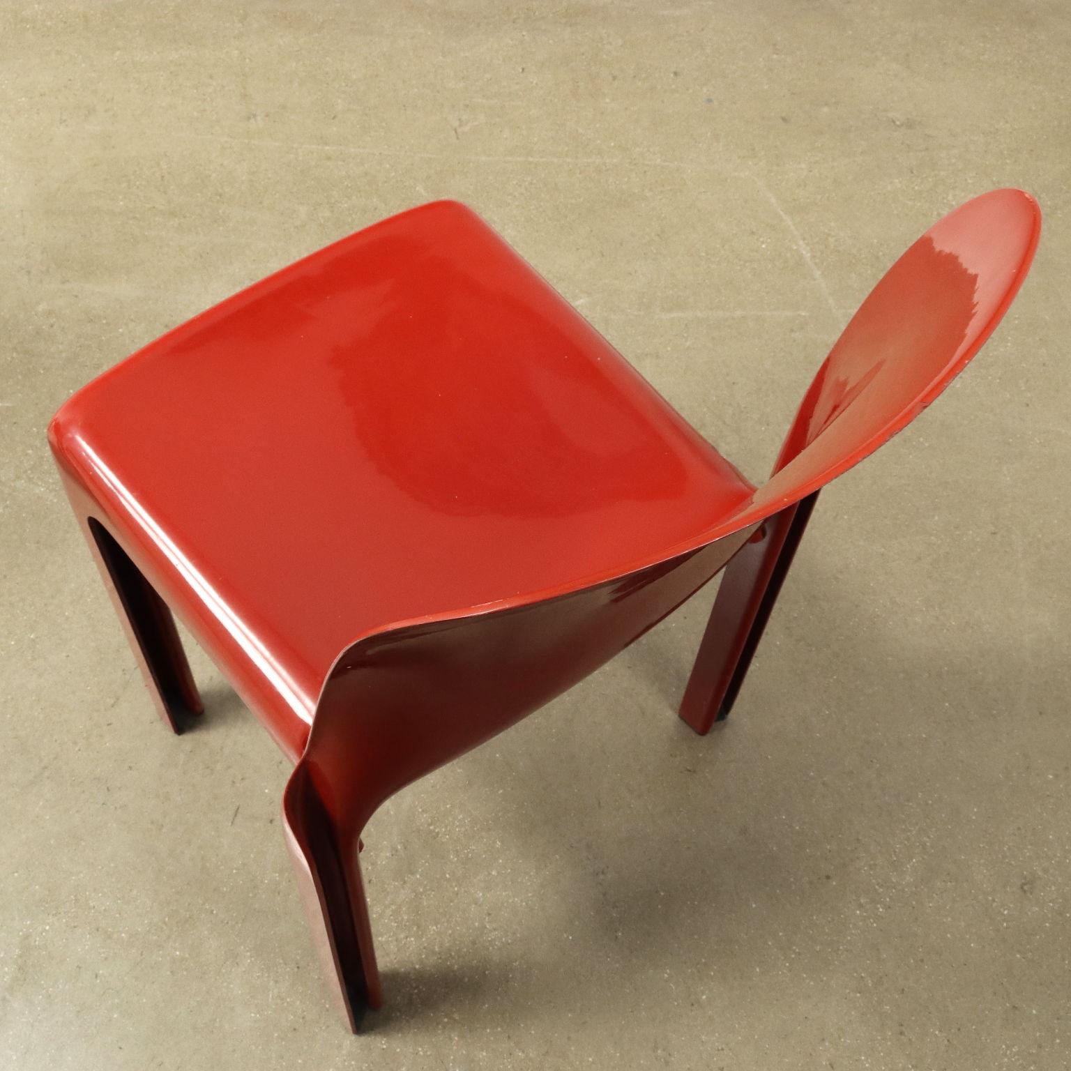 Italian Four Red 'Selene' Chairs Artemide Design by Vico Magistretti 1970s