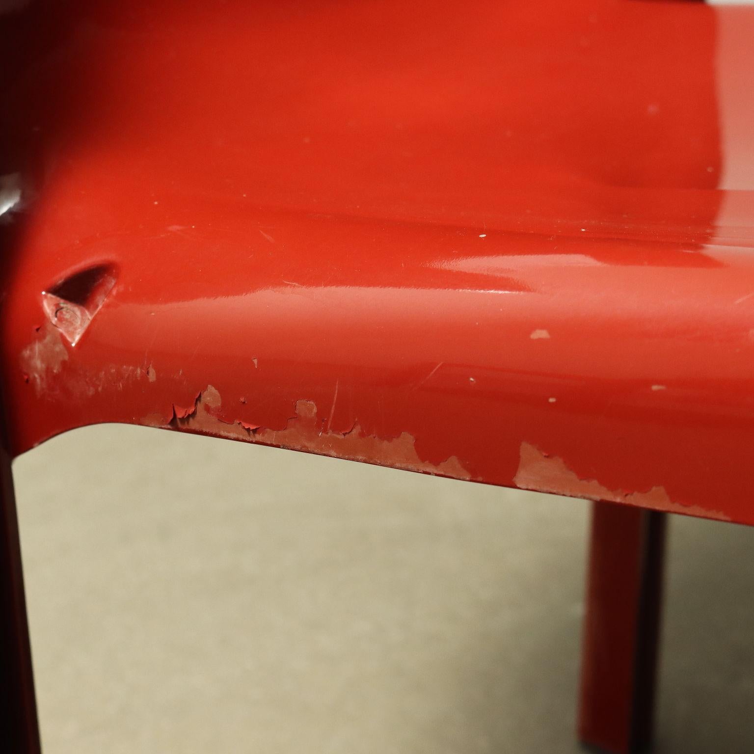 Late 20th Century Four Red 'Selene' Chairs Artemide Design by Vico Magistretti 1970s
