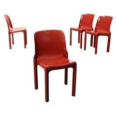 Four Red 'Selene' Chairs Artemide Design by Vico Magistretti 1970s