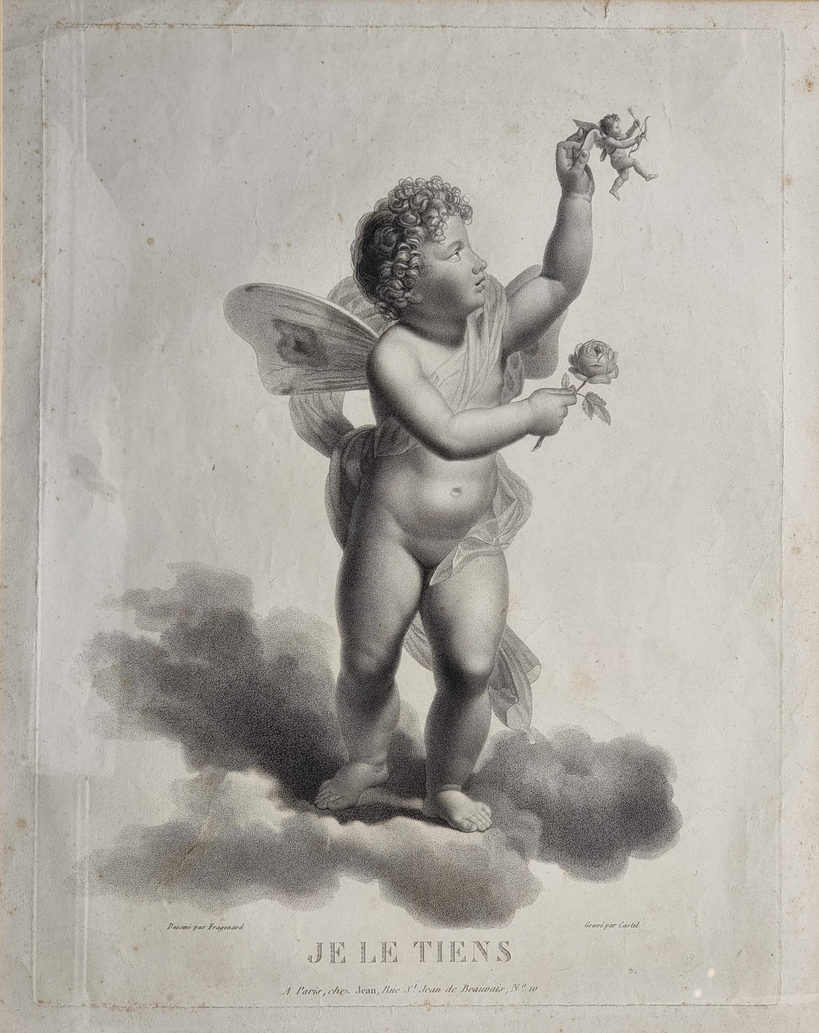 vier französische Drucke, 'Geflügelte Amoretten' Kupferstecher Castel, Verleger Jean - Paris im Angebot 9