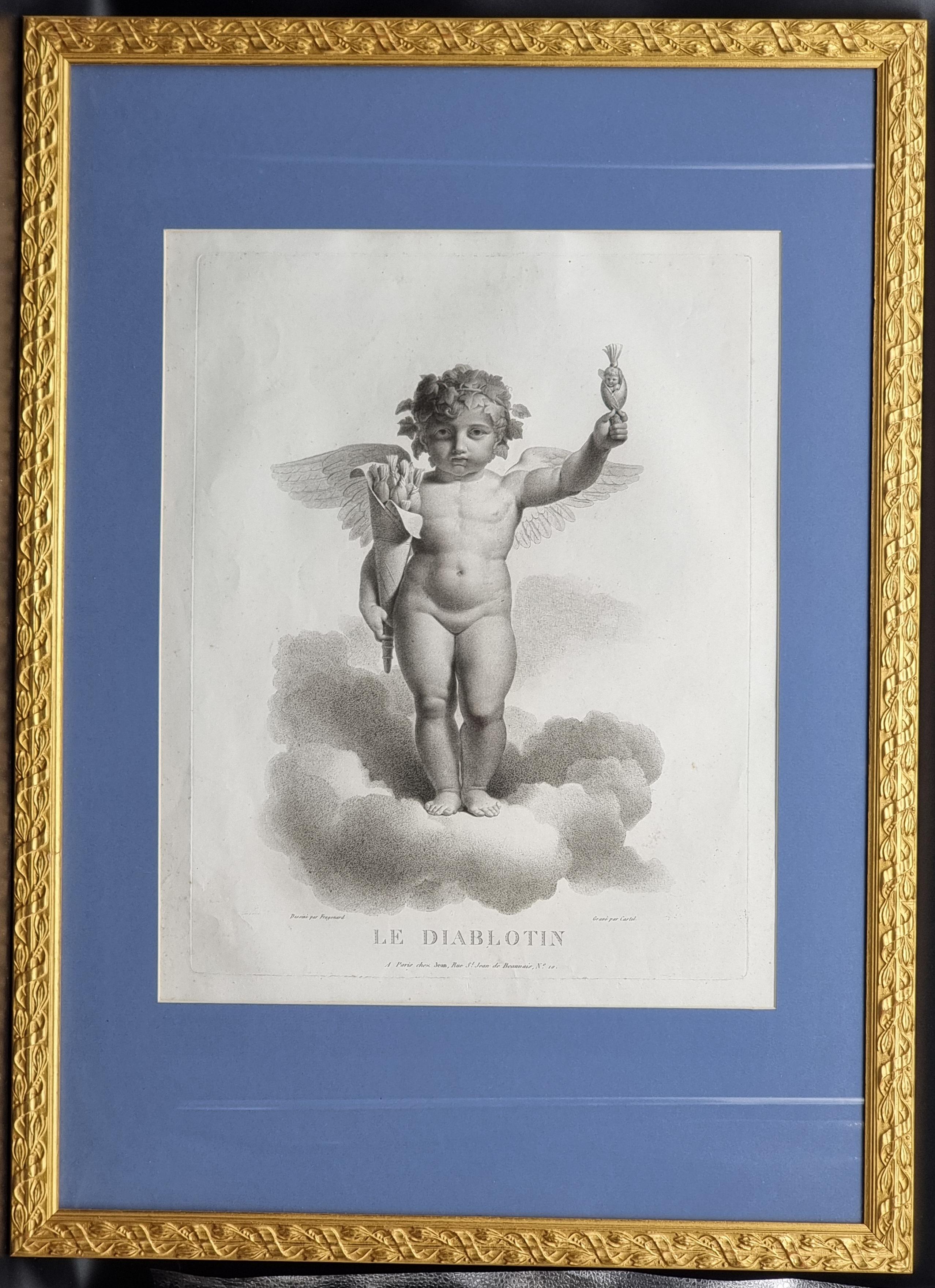 vier französische Drucke, 'Geflügelte Amoretten' Kupferstecher Castel, Verleger Jean - Paris im Zustand „Gut“ im Angebot in Vicenza, IT