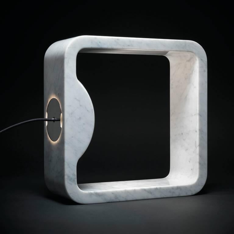 Modern Quattrolati Carrara Marble Table Lamp by Hisham Kulhanek For Sale